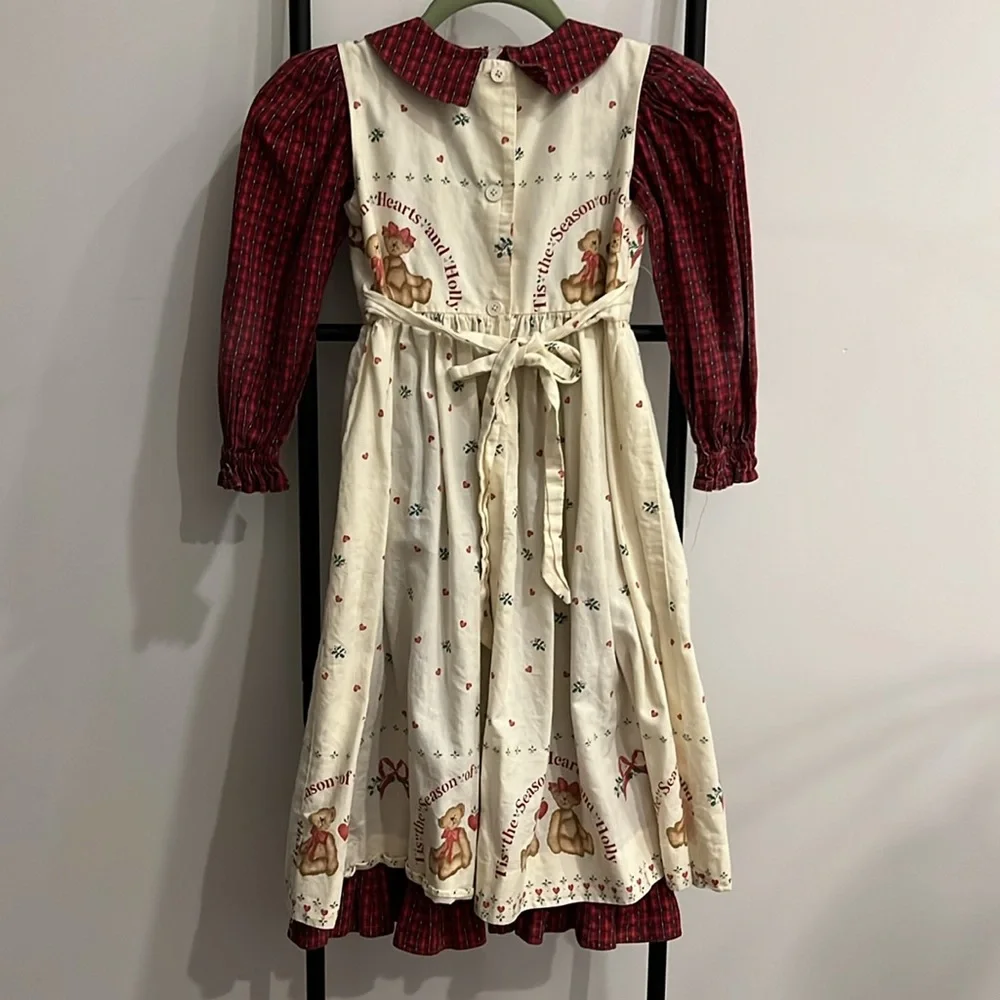 Vintage Daisy Kingdom Girls Dress Red Cream Long Sleeve Size 5/6